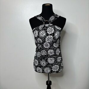 Studio 1940 Black White Halter Ring Top Women’s M — Y2K Retro Print